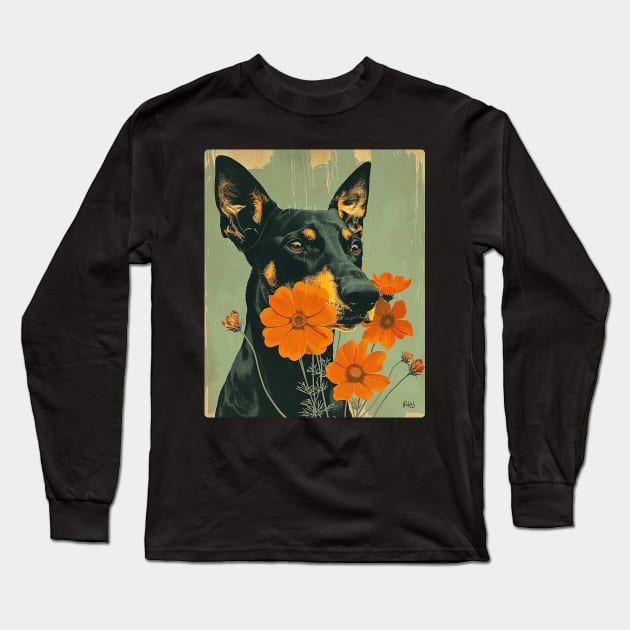 Doberman Flowers Photo Art Design For Dog Onwer Long Sleeve T-Shirt by karishmamakeia